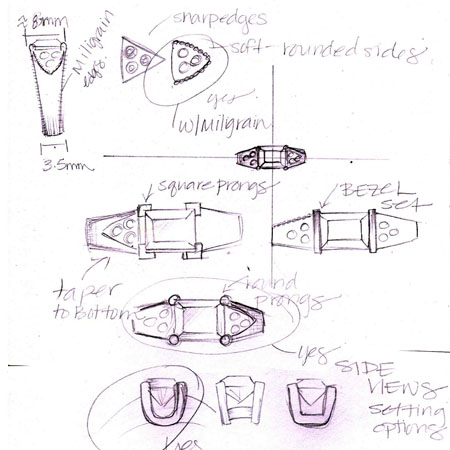 very preliminary drawings. diamond ring drawing. very preliminary drawings.