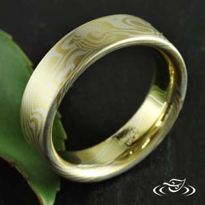 18Kt Yellow And Sterling Silver Mokume Band