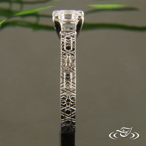 Geometric Platinum Mounting with Asscher Diamond and Engraving