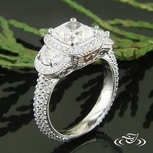 3-Stone Halo Half-Moon Engagement Ring