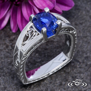 Filigree And Blue Sapphire Engagement Ring