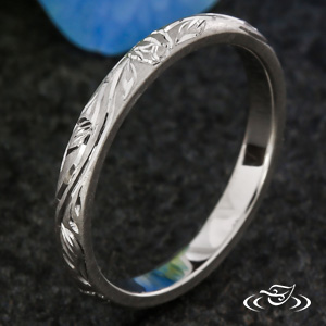 Peony And Vine Engraved Band