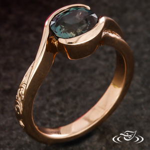 Rose Gold And Natural Alexandrite Wrap Ring With Hand Engraving