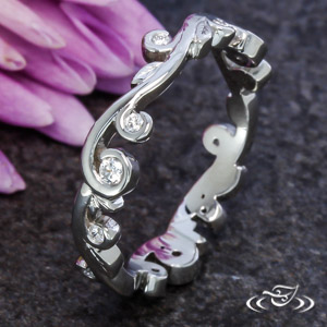 Platinum Leaf And Curl Diamond Band