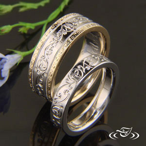 Hand Engraved Engagement And Wedding Rings Hand Engraved Wedding Band Set