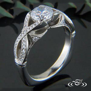 14K White Gold Cross-Over Pave Engagement Ring