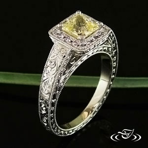 Platinum Yellow Sapphire And Diamond Halo Ring