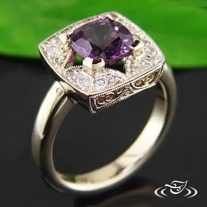 14K Yellow Gold Purple Sapphire And Diamond Halo Ring