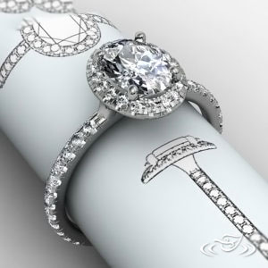 French Set Oval Halo Engagement Ring