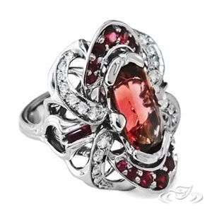 Acid Nouveau Tourmaline & Ruby Cocktail Ring From The Ink Metal Paladio Collection