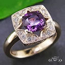 14K Yellow Gold Purple Sapphire And Diamond Halo Ring